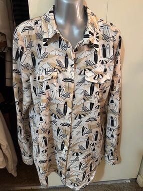 Karl Lagerfeld Beige and Black Printed Shirt Jacket